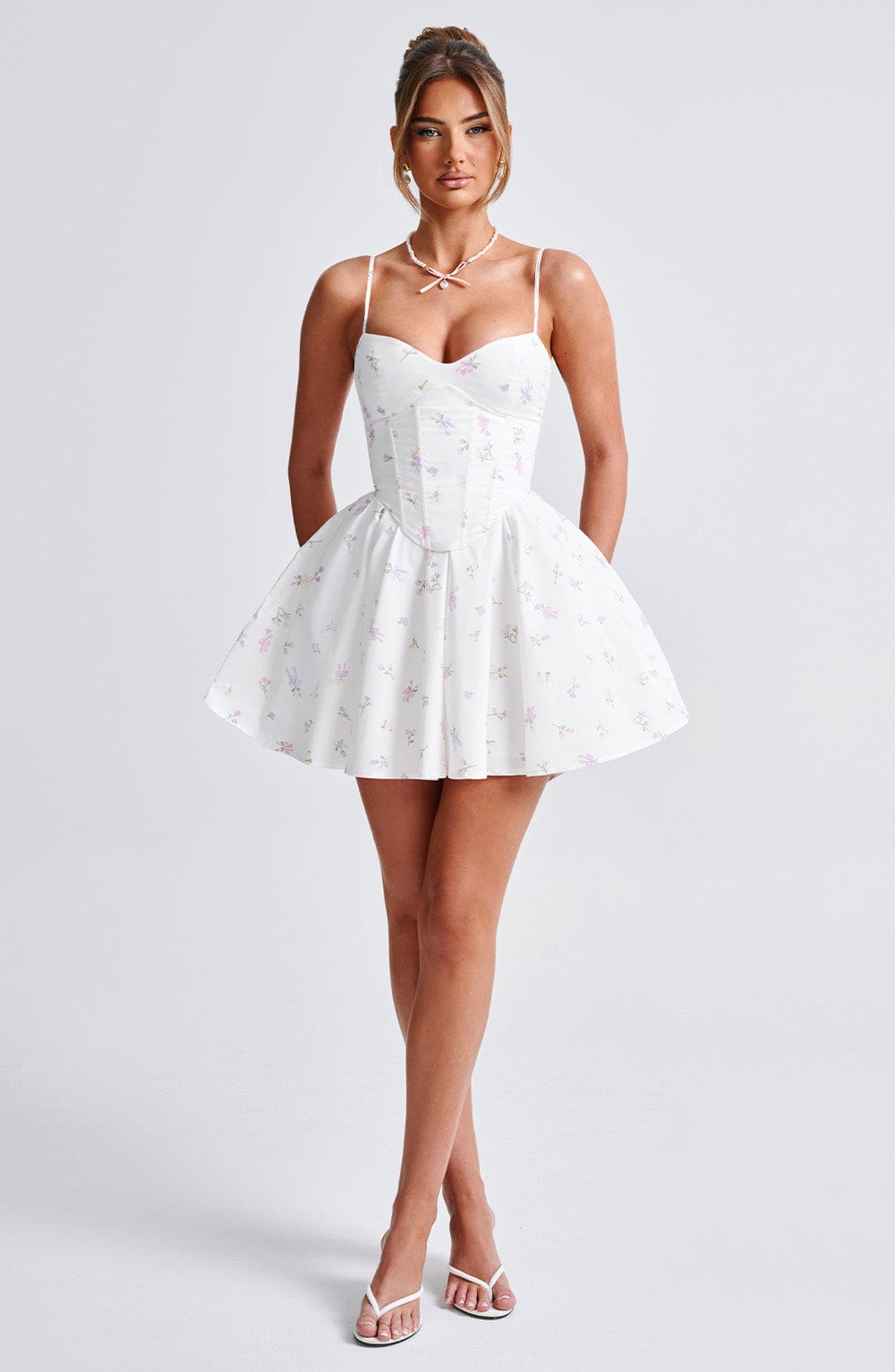 Vestido Mini Analeigh - Estampado Floral Multicolor Blanco