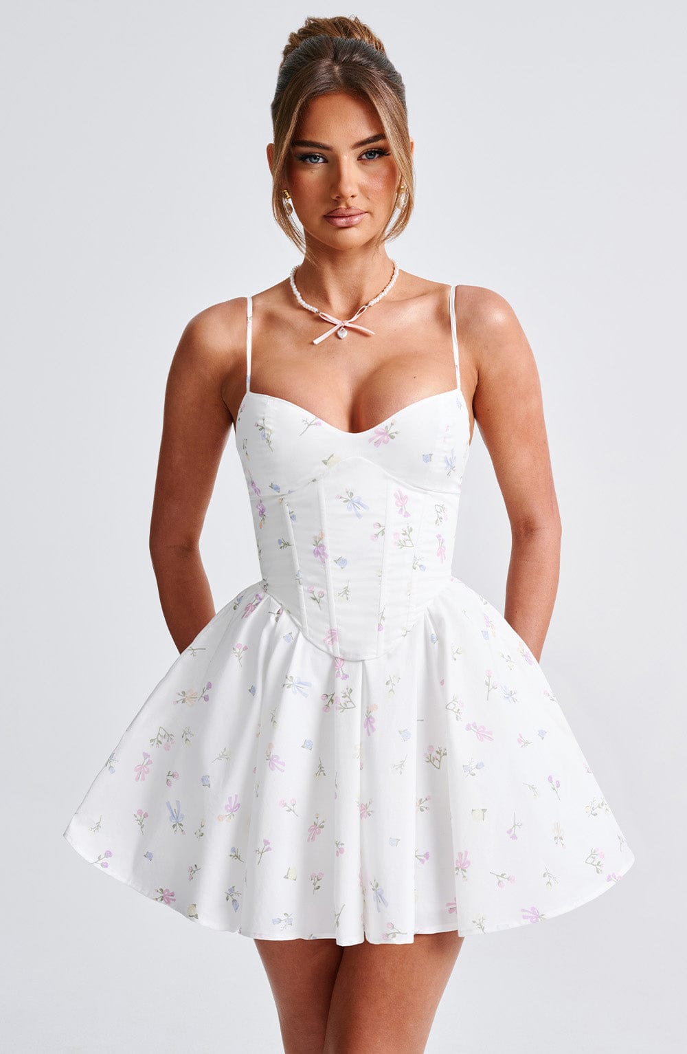 Vestido Mini Analeigh - Estampado Floral Multicolor Blanco