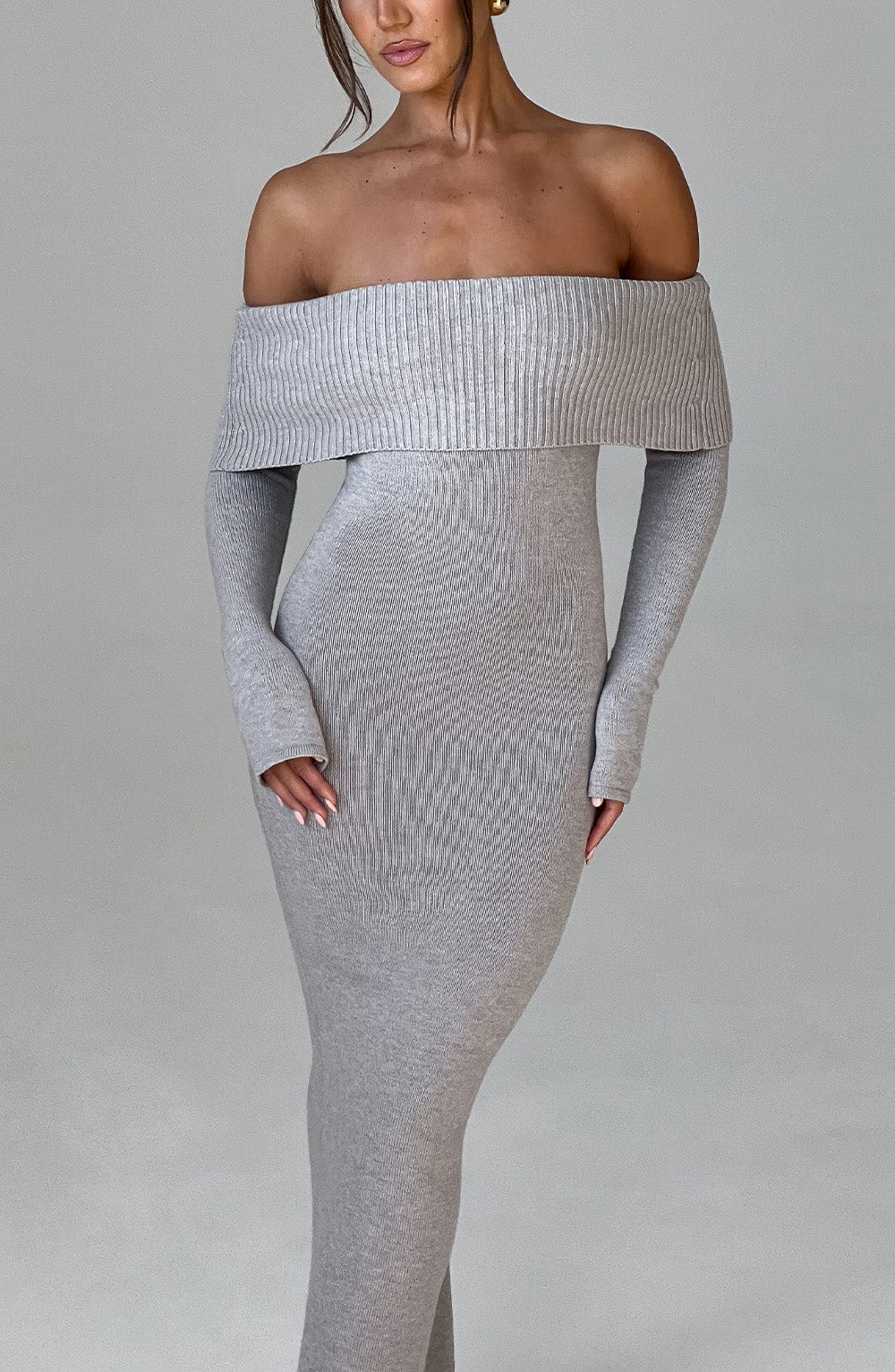 Vestido Maxi de Punto Beverley - Gris Claro Melange