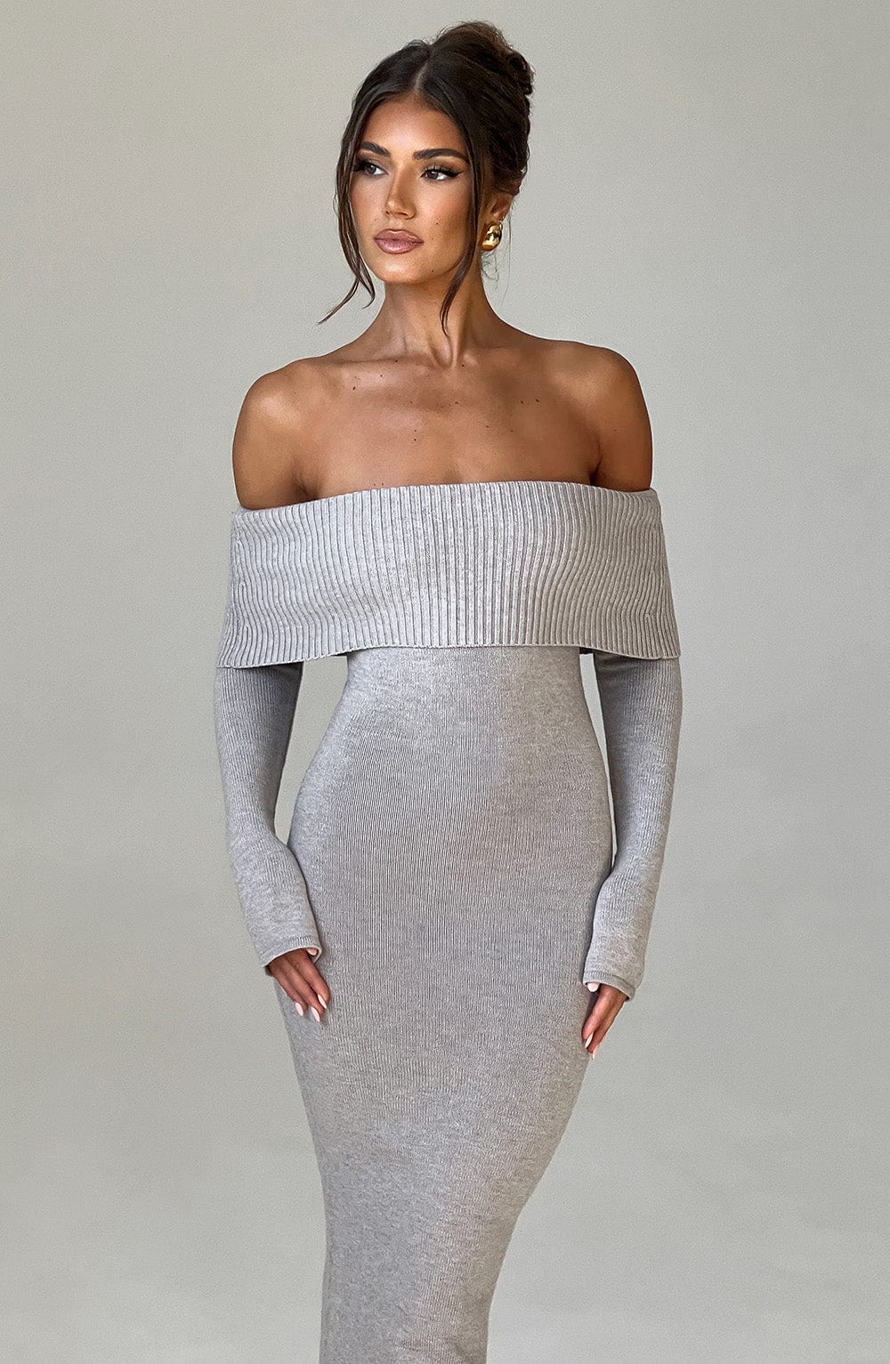 Vestido Maxi de Punto Beverley - Gris Claro Melange