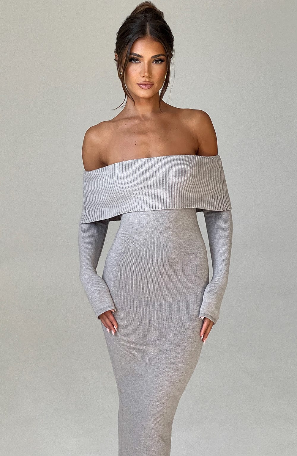 Vestido Maxi de Punto Beverley - Gris Claro Melange
