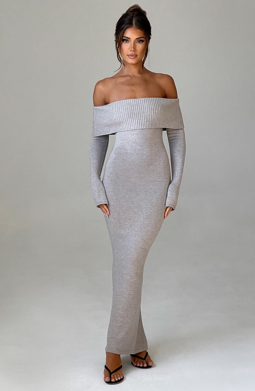 Vestido Maxi de Punto Beverley - Gris Claro Melange