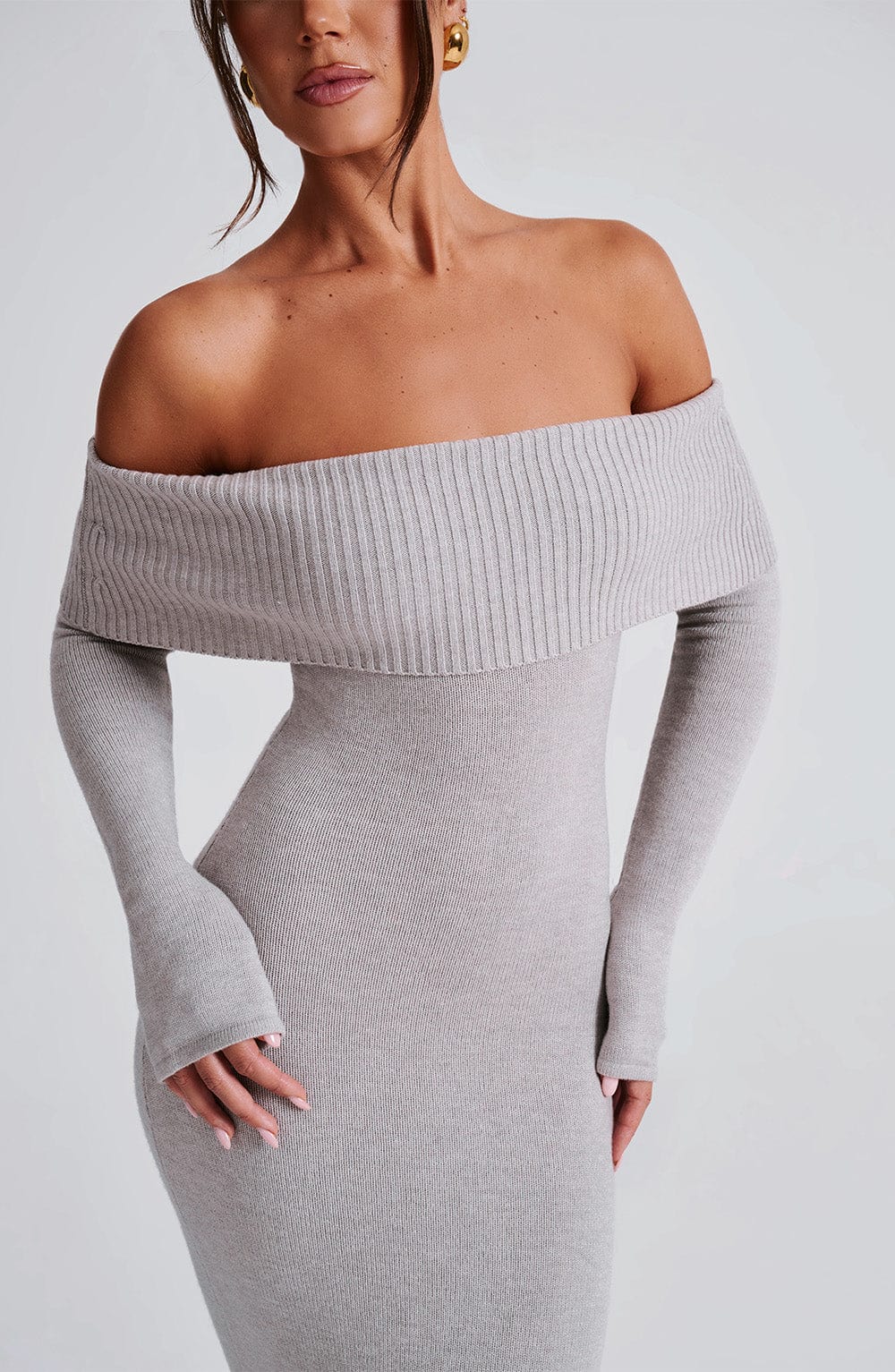 Vestido Maxi de Punto Beverley - Gris Claro Melange