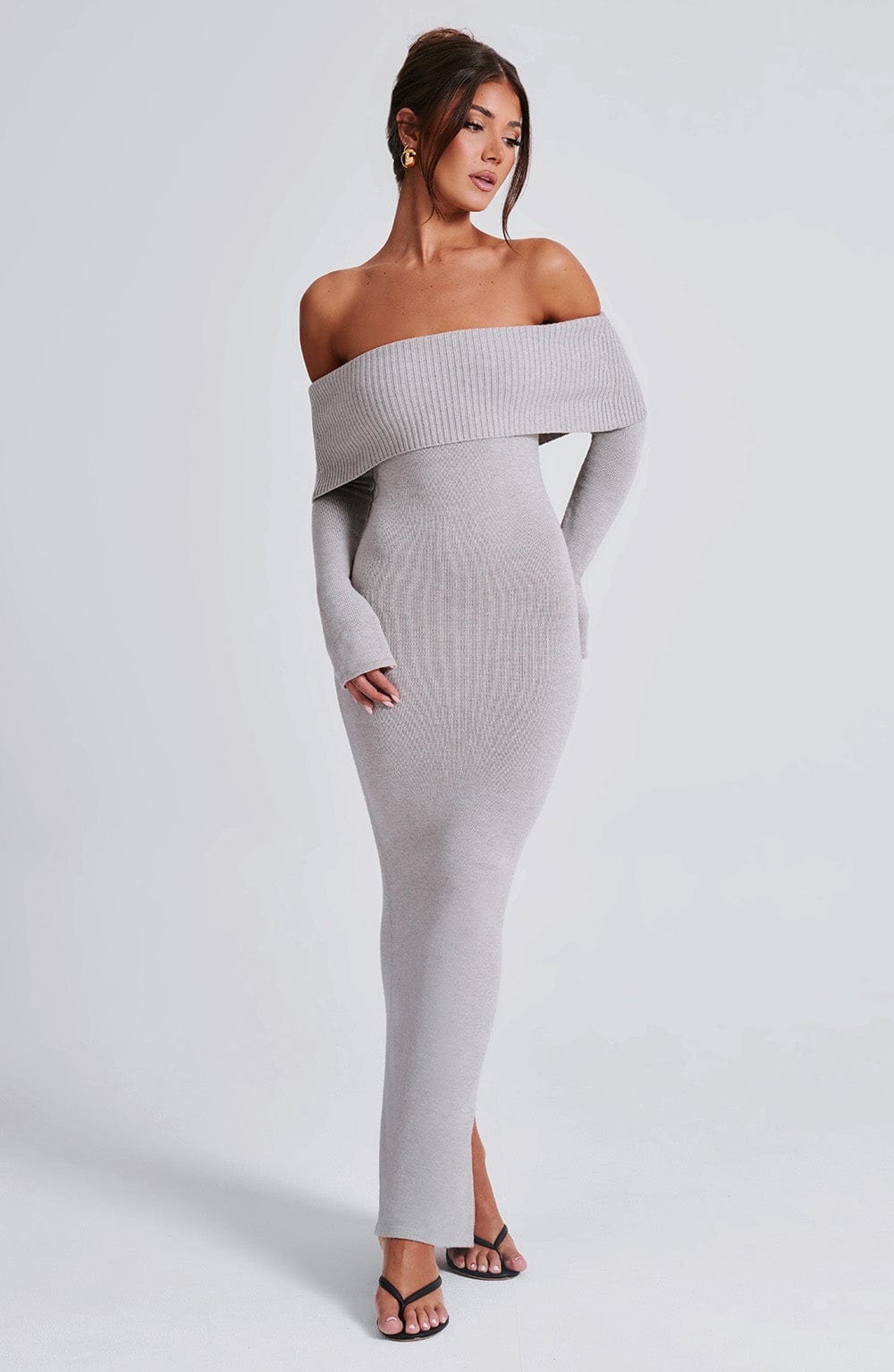 Vestido Maxi de Punto Beverley - Gris Claro Melange