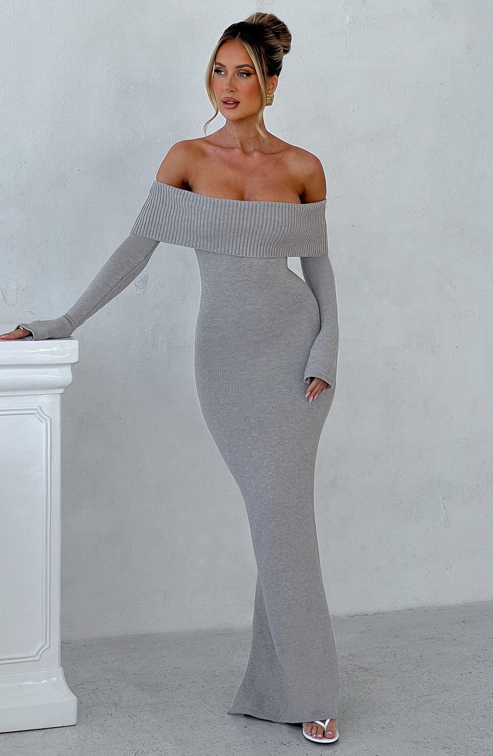 Vestido Maxi de Punto Beverley - Gris Claro Melange