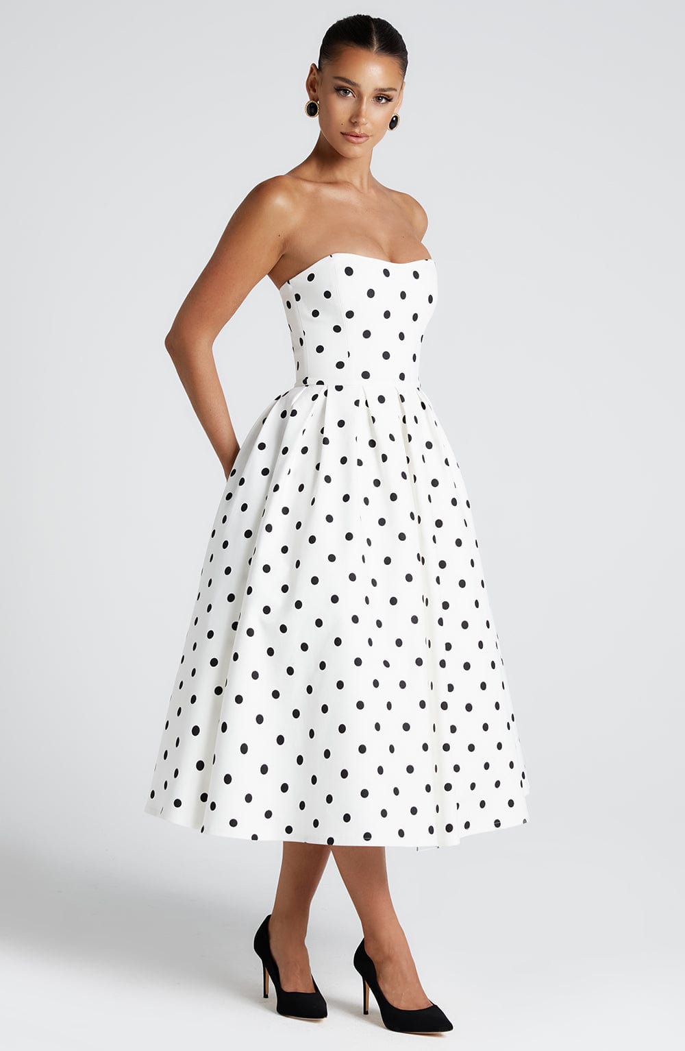 Vestido Midi Edith - Estampado de Lunares Negros