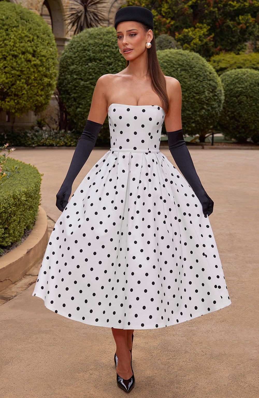 Vestido Midi Edith - Estampado de Lunares Negros