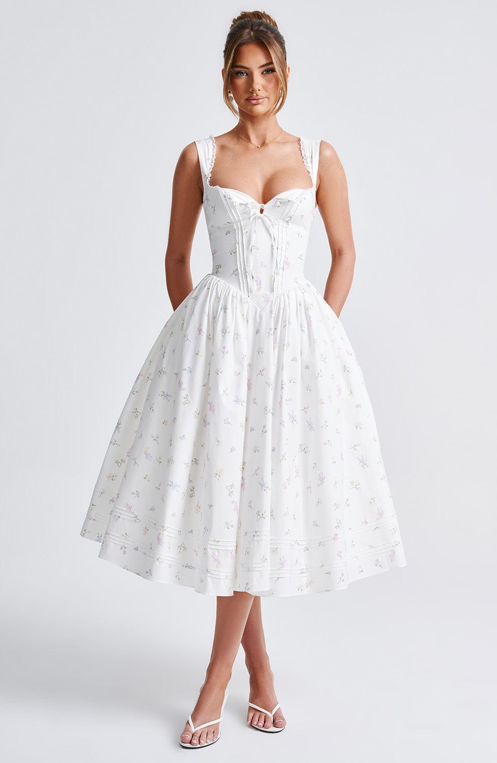 Vestido Midi Marlena - Estampado Floral Blanco Multicolor