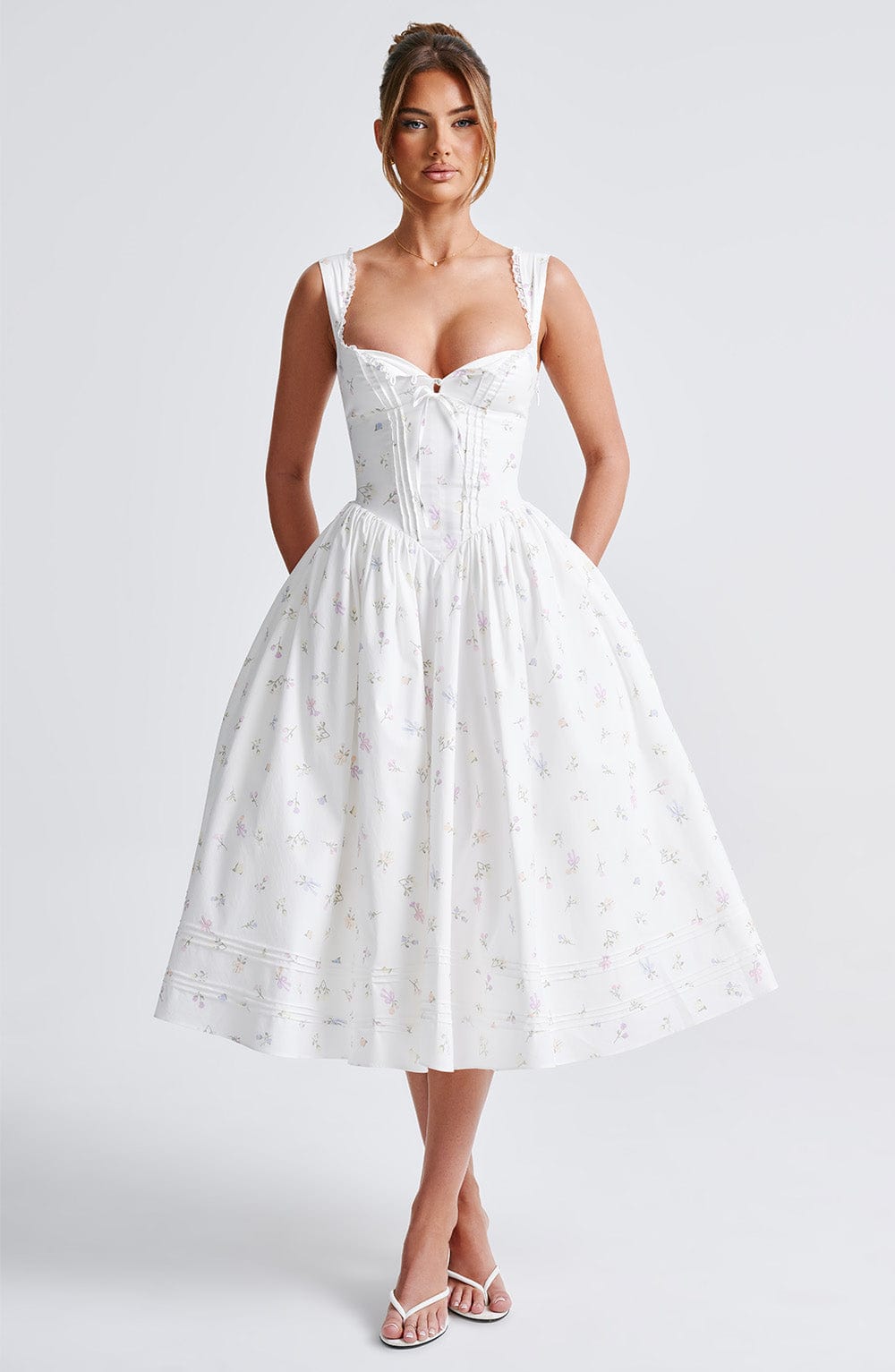 Vestido Midi Marlena - Estampado Floral Blanco Multicolor