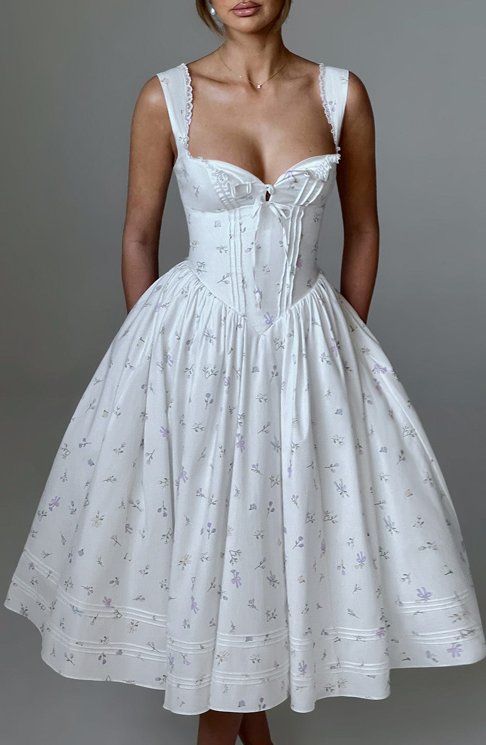 Vestido Midi Marlena - Estampado Floral Blanco Multicolor