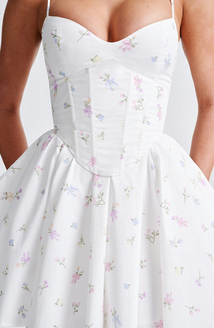 Vestido Mini Analeigh - Estampado Floral Multicolor Blanco