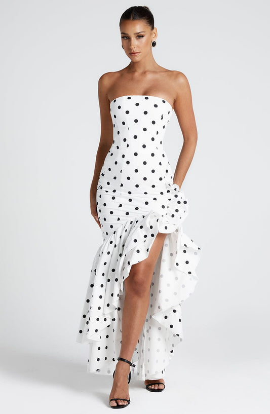 Vestido Maxi Angelina - Estampado de Lunares Negros