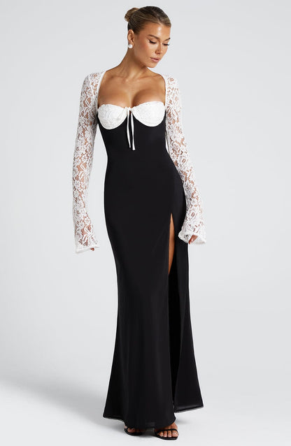 Vestido Maxi Aria - Negro/Blanco