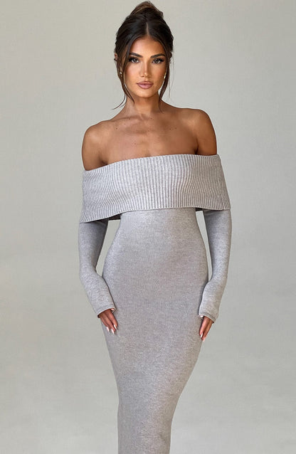 Vestido Maxi de Punto Beverley - Gris Claro Melange