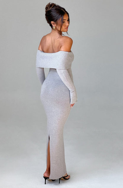 Vestido Maxi de Punto Beverley - Gris Claro Melange