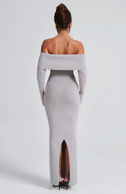 Vestido Maxi de Punto Beverley - Gris Claro Melange