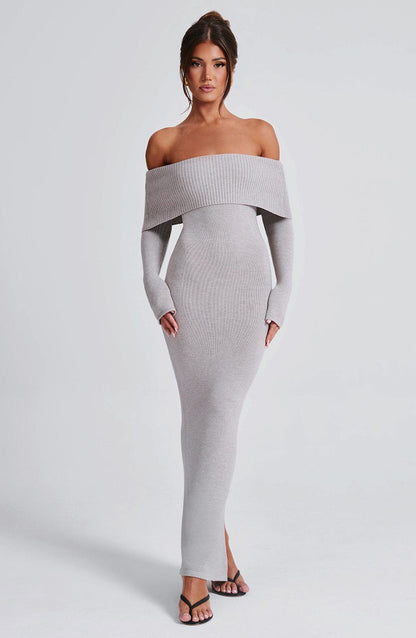 Vestido Maxi de Punto Beverley - Gris Claro Melange