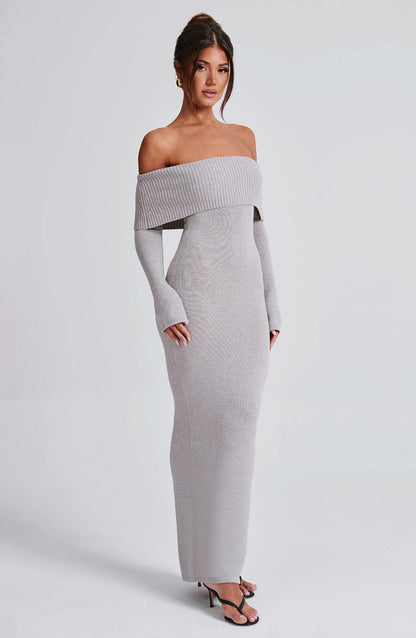 Vestido Maxi de Punto Beverley - Gris Claro Melange