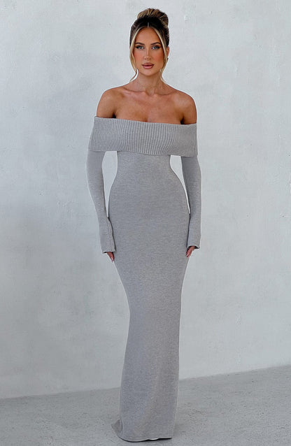 Vestido Maxi de Punto Beverley - Gris Claro Melange