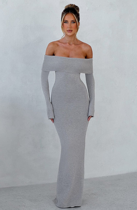 Vestido Maxi de Punto Beverley - Gris Claro Melange