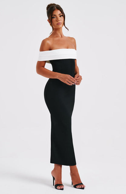 Vestido Midi Bex - Negro/Blanco
