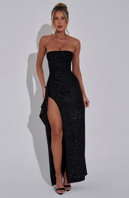 Vestido Maxi Dhalia - Brillo Negro