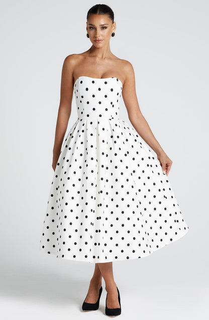 Vestido Midi Edith - Estampado de Lunares Negros