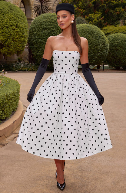 Vestido Midi Edith - Estampado de Lunares Negros