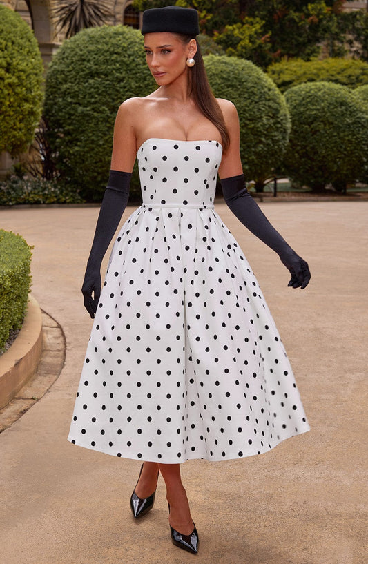 Vestido Midi Edith - Estampado de Lunares Negros