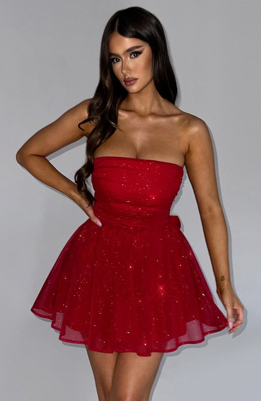 Vestido Mini Katrina - Brillo Rojo