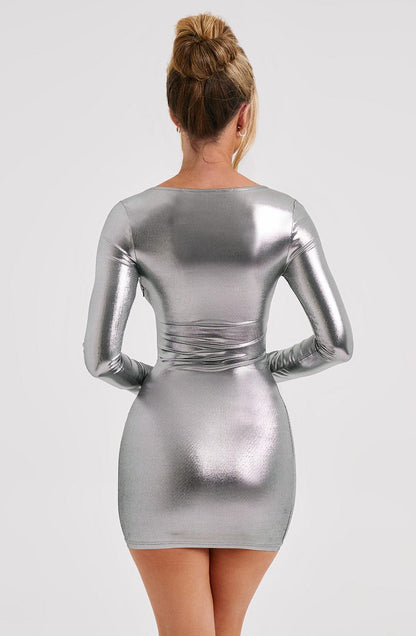 Vestido Mini Kyranni - Metalizado Gunmetal