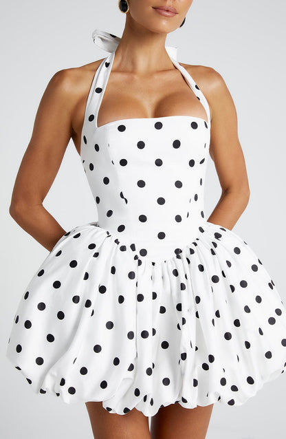 Vestido Mini Maricia - Estampado de Lunares Negros