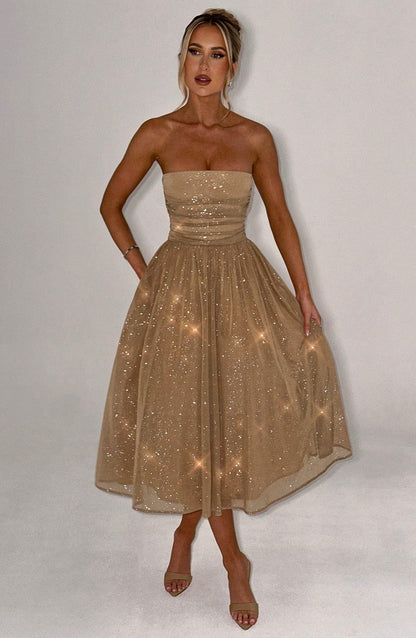 Vestido Midi Marissa - Brillo Dorado