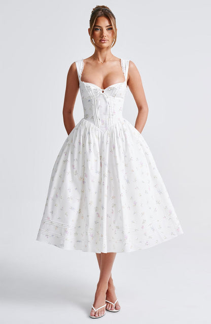 Vestido Midi Marlena - Estampado Floral Blanco Multicolor