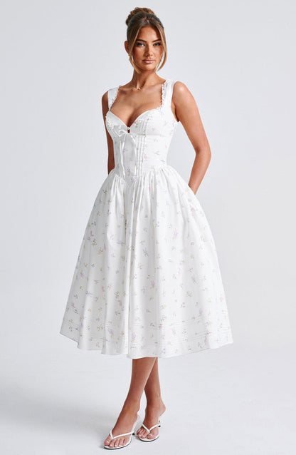Vestido Midi Marlena - Estampado Floral Blanco Multicolor