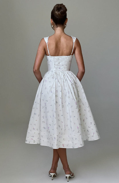 Vestido Midi Marlena - Estampado Floral Blanco Multicolor
