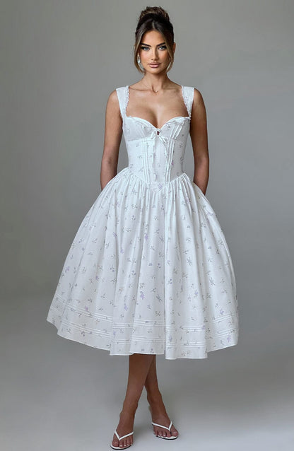 Vestido Midi Marlena - Estampado Floral Blanco Multicolor
