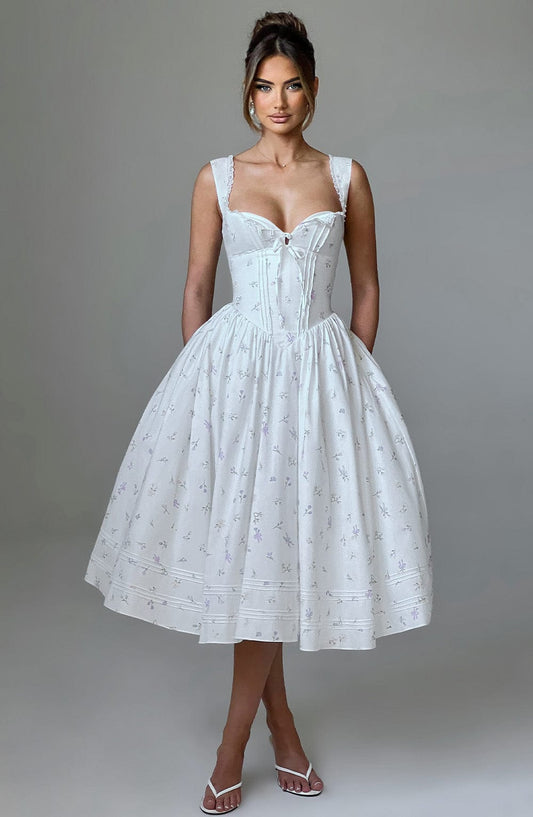 Vestido Midi Marlena - Estampado Floral Blanco Multicolor