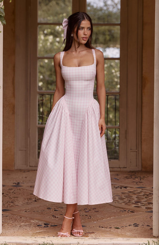 Vestido Midi Sherrie - Gingham en Color Melocotón
